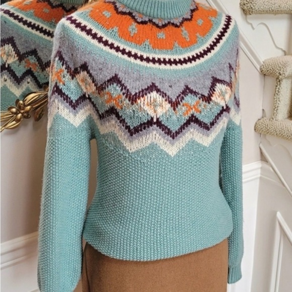 J. Crew Sweaters - J. Crew Blue Orange Fair Isle Patterned Sweater - sz Lg